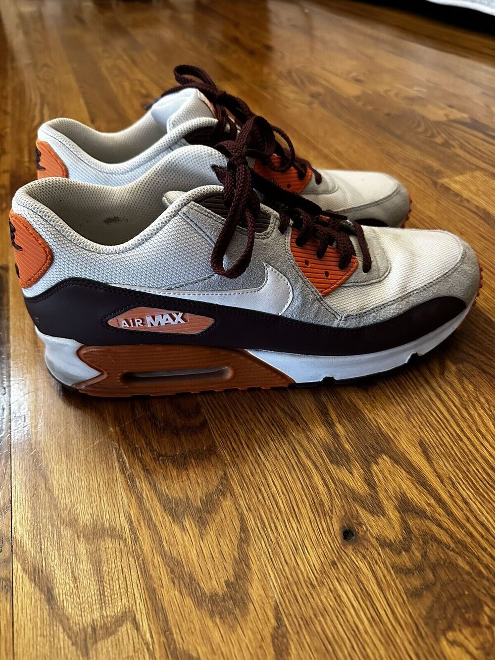 Nike Air Max 90 Men’s 12 White Mahogany Safety Orange